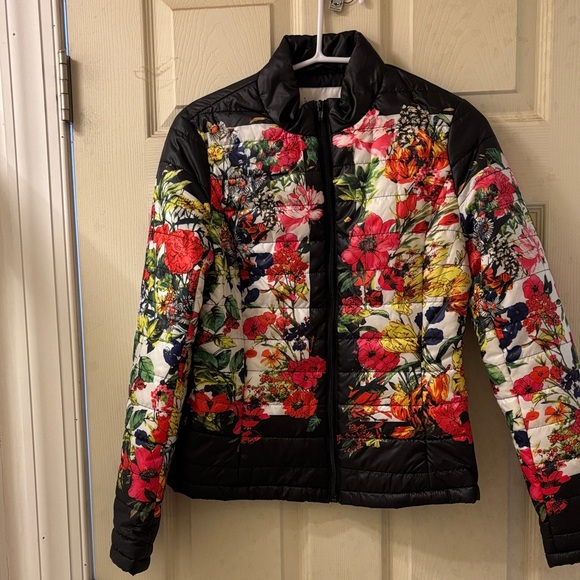 Lucy Paris Jackets & Blazers - Lucy Paris Floral Puffer Jacket - Black and Multicolor